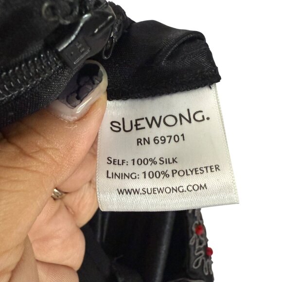 VTG Sue Wong Nocturne Y2K Black Silk Beaded Turquoise Halter Dress Womens 4 - Picture 6 of 8